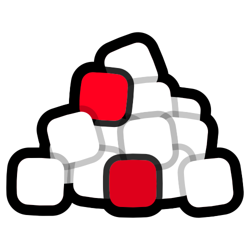A pile ofwhite cubes with a couple red ones